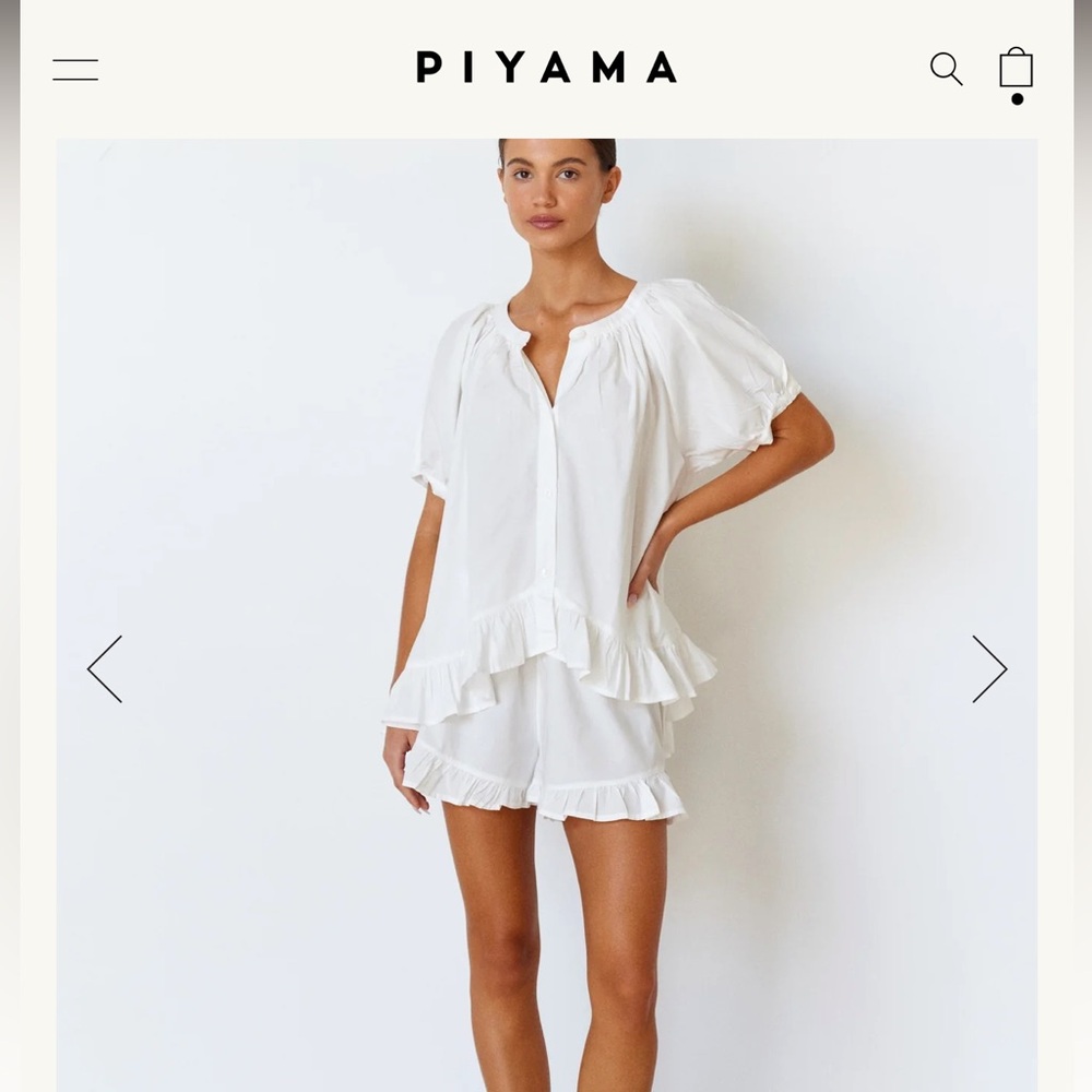 Piyama Women's White Ruffle Pajama Set